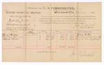 Voucher, U.S. v. Washington Fields, introducing and selling spiritous liquors; includes cost of per diem and mileage; Henry Hutton, Burney Manoury, Alfred Rose, witnesses; Jonathan Q. Tufts, U.S. commissioner; John Carroll, U.S. marshal; E.B. Tufts, witness to signatures