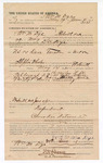Voucher, to William M. Dye, of Fort Smith, Arkansas, for assisting D.C. Dyes, U.S. marshal, in U.S. v. Dave Tucker, introducing spirituous liquors; Tom Shade, Sam Heckory, witnesses; James Brizzolara, U.S. commissioner; Stephen Wheeler, U.S. clerk of court; I.M. Dodge, deputy clerk; includes cost of mileage, service and subsistence for self, horse and prisoner